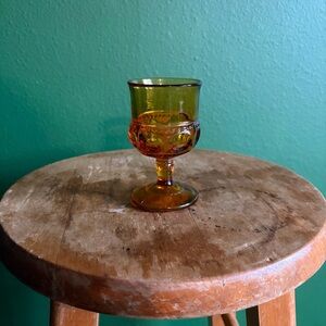 King's Crown Thumbprint Indiana Glass Colony VTG 1970s Dark Amber Wine Goblet